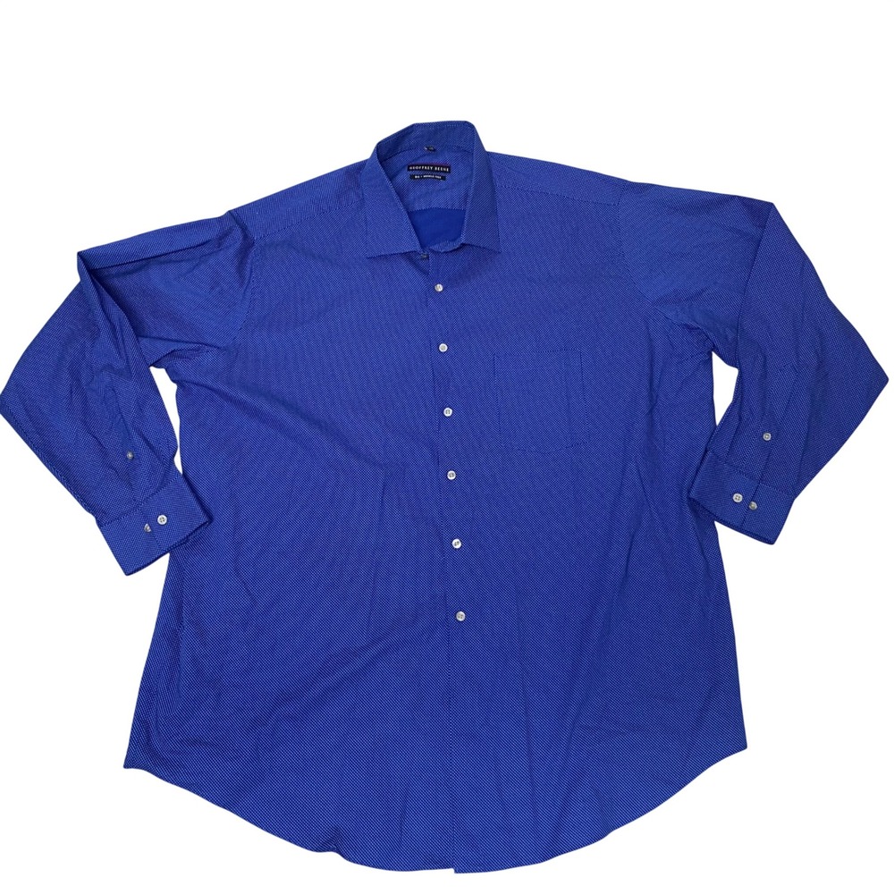 Geoffrey Beene Mens Blue Micro Polka Dot Wrinkle Free Dress Shirt 18.5 34/35 Big